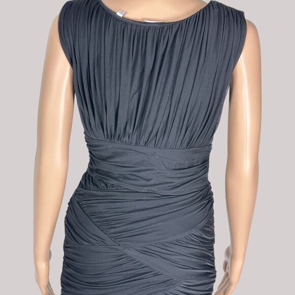 Halston Heritage Black Bodycon Ruched Mock Wrap Black Cocktail Dress (M) - Picture 6 of 16